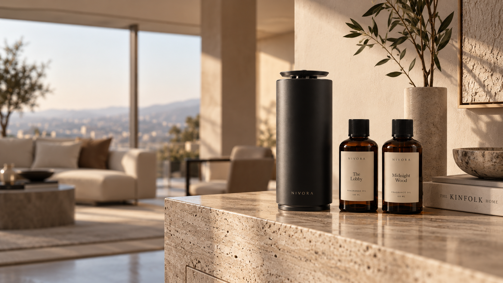 NIVORA scent system in a warm modern living room